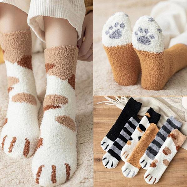 1 Par Varma Vinterstrumpor Flickor Katt Tassar Söta Tjocka Sov Varma Heta Golv^* 1 One size