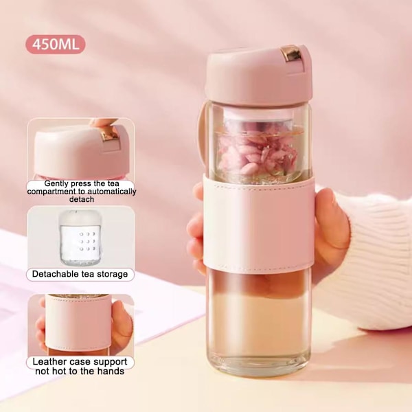 Hälsobevarande vattenflaska med separator för teörter Ma  pink 1pcs