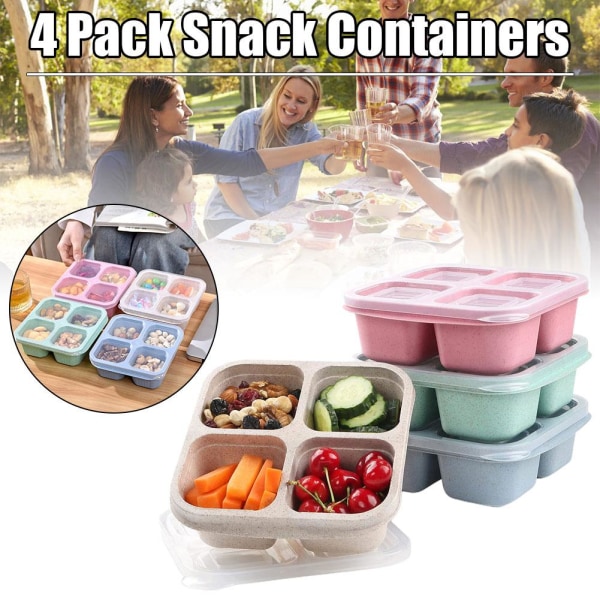 4-pack mellanmålsbehållare Delad Bento-snackbox 4 fack green one-size