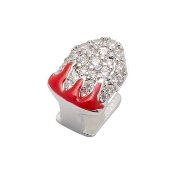Enkel & Dubbel Full Zirkonium Guld Tänder Hip-hop Elektroplätering Flamma Q7R7 Silvery1 1pcs