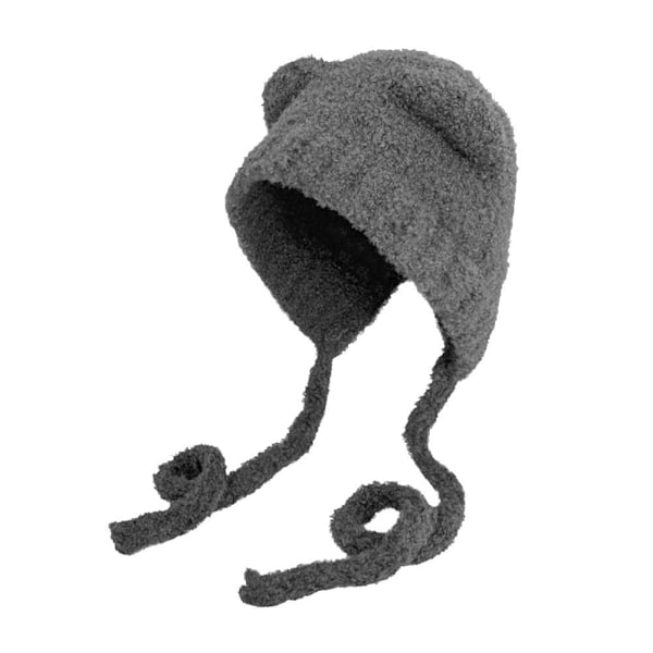 Varm Vinter Söt Björnöron Trapper Hatt Dam Tjejer Öronlapp Virkad Plysch Hatt V5 Gray One size