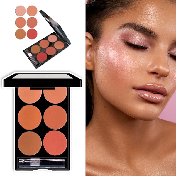 6 Färger Puder Rouge Smink Matt Rouge Palett Naturlig Smink Rouge Skimmer Palett Holding S4o0