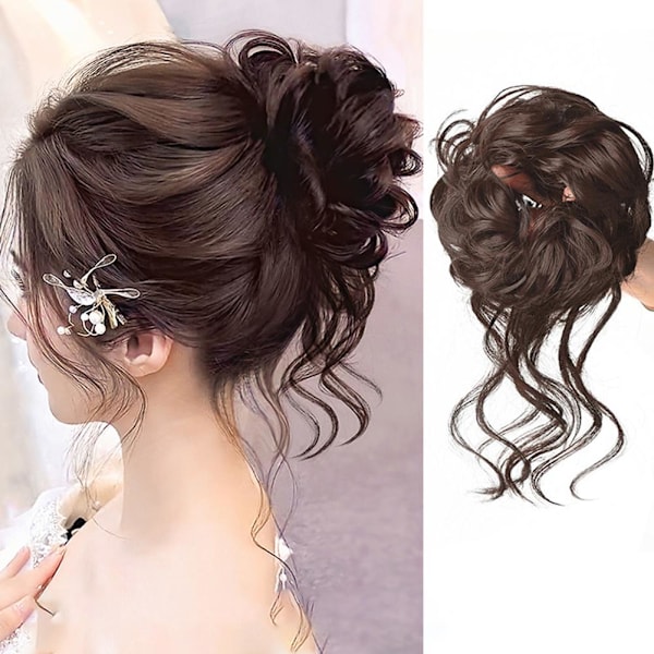Lädermodell Perukring Högtemperaturtråd Rufsigt Cocktail Lång Dark Brown 1pcs