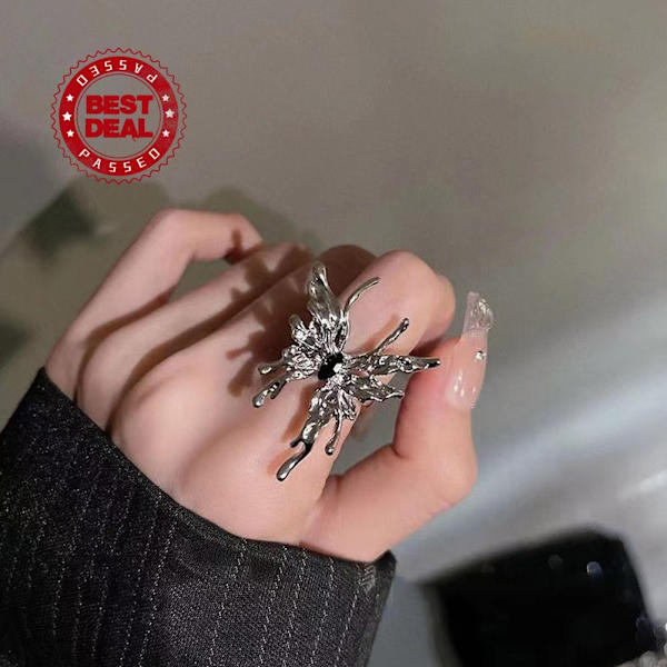 Mode Rhinestone Fjärilsring Justerbar Öppen Dam Mångsidig Smyckesring Fjärilsring V5f8 A One size