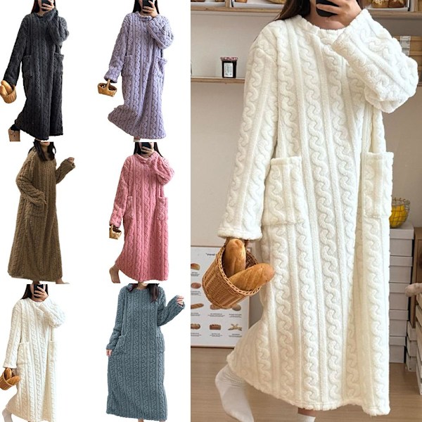 Kvinnor Vinter Tjock Nattlinne Mjuk Korall Sammet Långärmad S brown One size