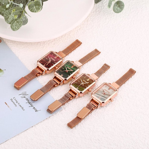Ny Fyrkantig Magnetisk Spänne Kvarts Klocka Mode Rostfritt Armbandsur För Kvinnor Kreativ Gåva S2I3 White One size