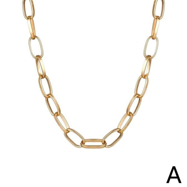 Kvinnor Pappersklämma Chunky Tjock Länk Kedja Halsband Choker S3 H Pläterad Guld FAS ■: gold One-size