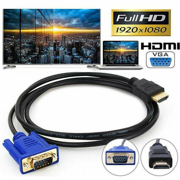 HDMI till VGA-kabel med ljud- och strömadapter för VGA-anslutning vid 1080p-upplösning