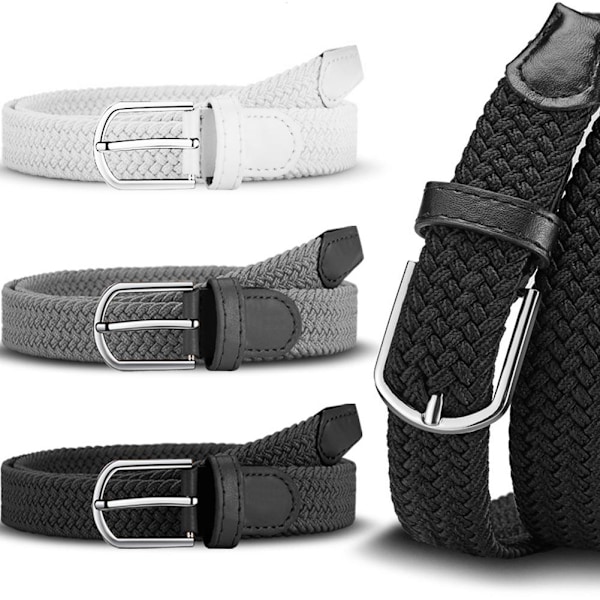 Vävt elastiskt stretchbälte i canvas för män och kvinnor, utan hål V9k1 White One size
