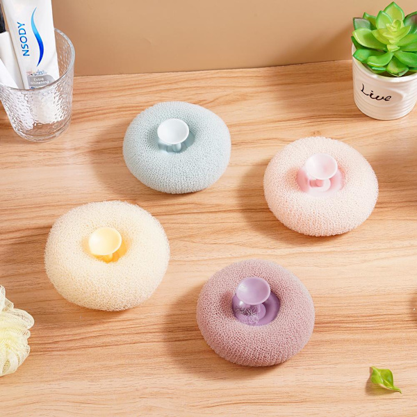 Badhandduk Skrubb Bad Massage Duschboll med Sugpropp Gnugga Bad Skrubb Torka Lera I6N3 Borste Rygg Svamp Exfolierare Violet 1pcs