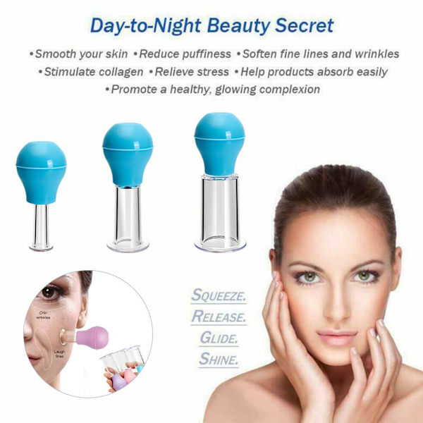 3 Koppar Anti-Cellulit Ansiktsmassage Koppningsset Glas Silikon För Ansikte NE K3K7 pink M