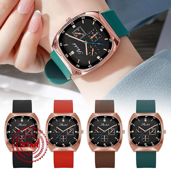 1st Mode Koreansk Kvarts Damklocka Fyrkantig Urtavla Lyxig Klockarmband Silikon Elegant K7E0 Red One size