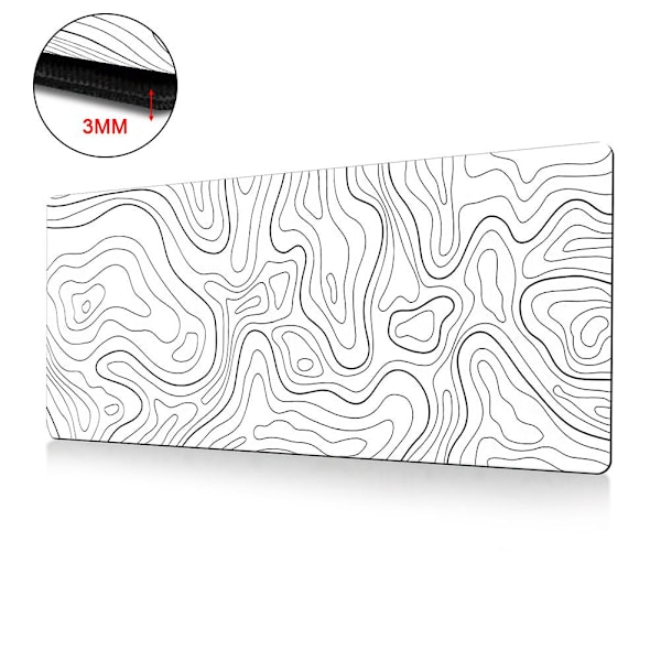 Topografisk Vit/Svart Gaming Musmatta Med Perfekt Stor, Bred, Lång Glid V0F9 white 300*800*3mm