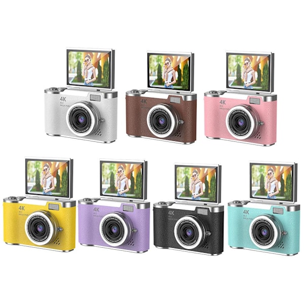 4K Digitalkamera för Foto, Portabel Retrokamera med Vridbar Skärm, Kompakt Retrokamera för Utomhusbruk White 1 set