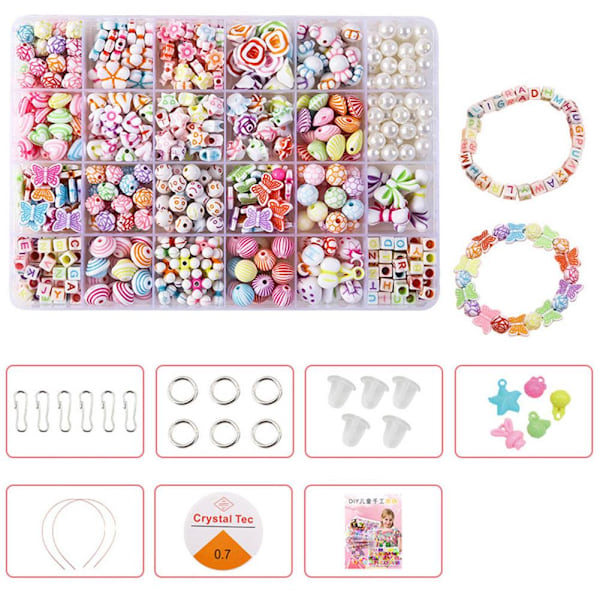 1 SET Barn DIY Pärlset Leksak Flicka Handgjorda Pärlor Pärlset Armband Kit Halsband Tillbehör S0L7 E 1set