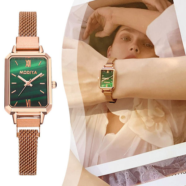 Ny Fyrkantig Magnetisk Spänne Kvarts Klocka Mode Rostfritt Armbandsur För Kvinnor Kreativ Gåva S2I3 Green One size