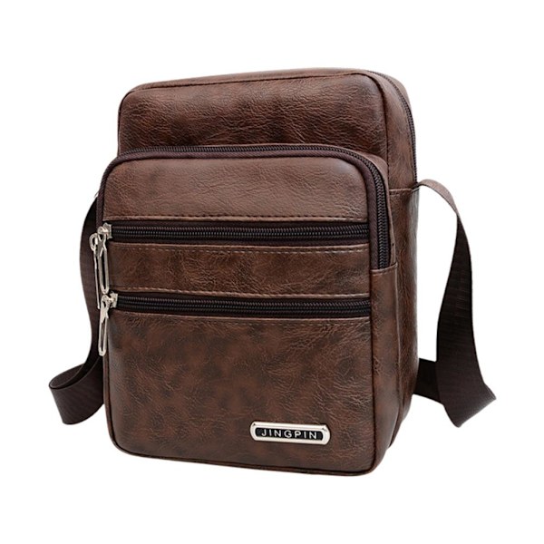 Enkel Crossbody-väska i PU-läder för män, flera lager, stor kapacitet, fritid R0a8 Brown onesize