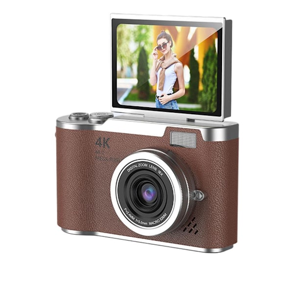 4K Digitalkamera för Foto, Portabel Retrokamera med Vridbar Skärm, Kompakt Retrokamera för Utomhusbruk Brown 1 set