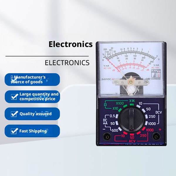 MF-110A AC/DC Analog Multimeter, 1000V Voltmeter, OHM-mätare, Amperemeter med testkablar, Kompakt digital spänningstestare, Batteri ingår för E
