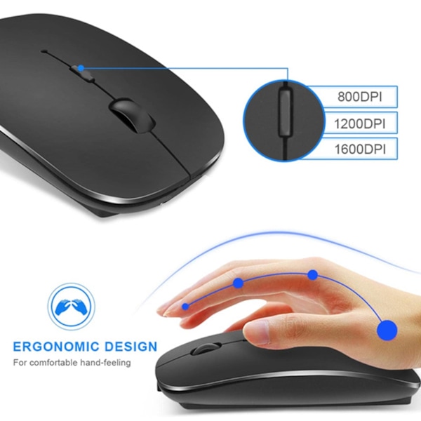 Trådlös Bluetooth-mus för dator, tyst mus, ergonomisk mus, optisk `UK. black One-size