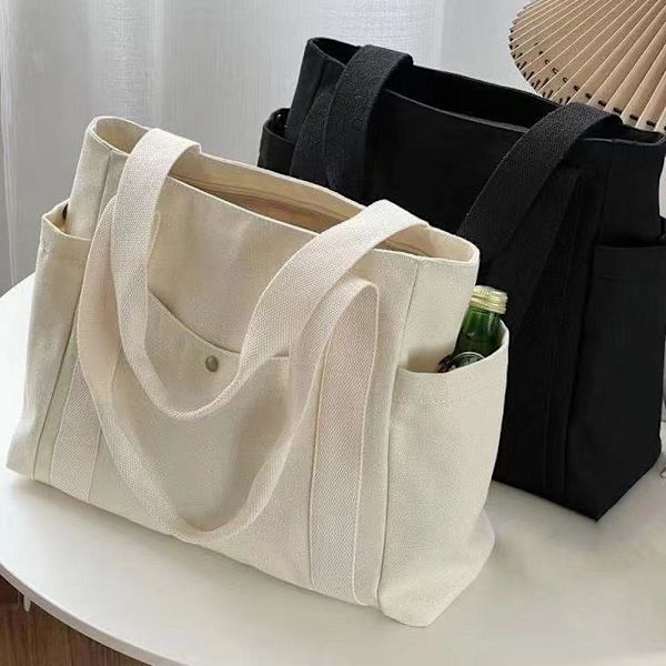Canvasväska dam handväska axelväska universitetsstudent stor handväska A7Q7 White One size