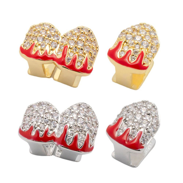 Enkel & Dubbel Full Zirkonium Guld Tänder Hip-hop Elektroplätering Flamma Q7R7 Golden2 1pcs