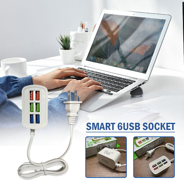 Universal USB-laddare för smartphone, 6 USB-portar, multi-port, laddningsstation