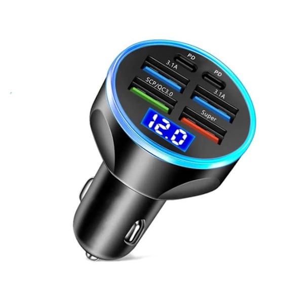 Digital 6-i-1 snabbladdare för bil med display och adapter _δ A4S2 Black onesize
