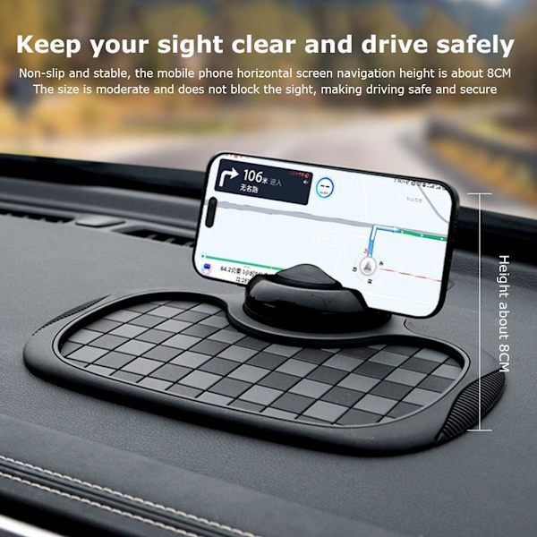 360 Graders Roterande Bil Anti-Slip Mat Anti-Skak Telefonmatta Matthållare I4H2 Black and gray One size
