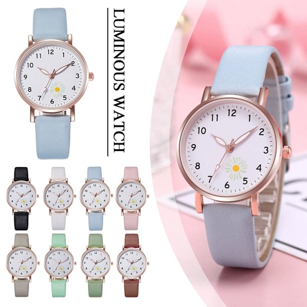 Lysande Klocka Nattlysande Kvinnor Söt Läder Enkla Klockor Liten Urtavla Quartz J4O3 White One size