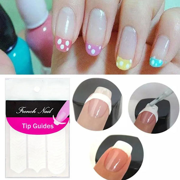 Fransk Manikyr Nagelguider \"Böjda\" Halvmåne Stilar Tips Stickers Schablon T εы