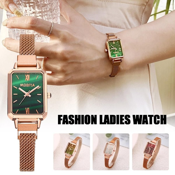 Ny Fyrkantig Magnetisk Spänne Kvarts Klocka Mode Rostfritt Armbandsur För Kvinnor Kreativ Gåva S2I3 White One size