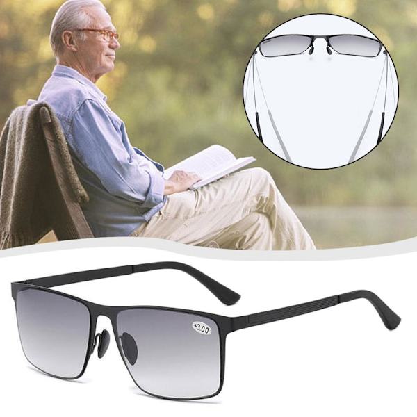Män Metall Bifokala Tonade Läsglasögon Fyrkantiga Utomhus Polariserade F3G9 +250° 1pcs