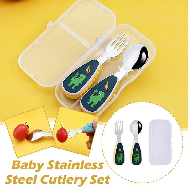 Tecknad Sked Gaffel Set, Livsmedelsgodkänd Bärbar Baby Stål Söta Redskap, Träning Äta Q9g2 Whale 2pcs