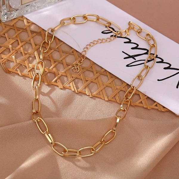 Kvinnor Pappersklämma Chunky Tjock Länk Kedja Halsband Choker S3 H Pläterad Guld FAS ■: gold One-size