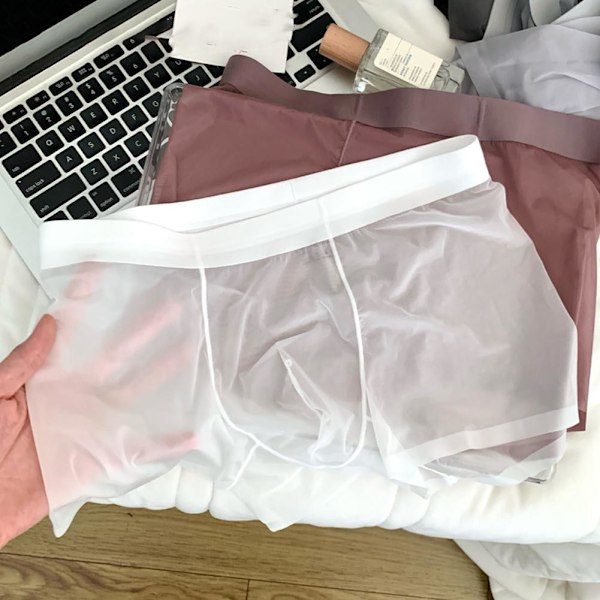 Sexiga genomskinliga boxershorts för män, sömlösa, se-igenom, is-silke under 3-Pack(black,white,grey) XL