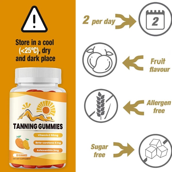 1-3X Bronze Bites Tanning Gummies Mango, 60 Gummies Super Tannin yellowA 60pcs 2pcs
