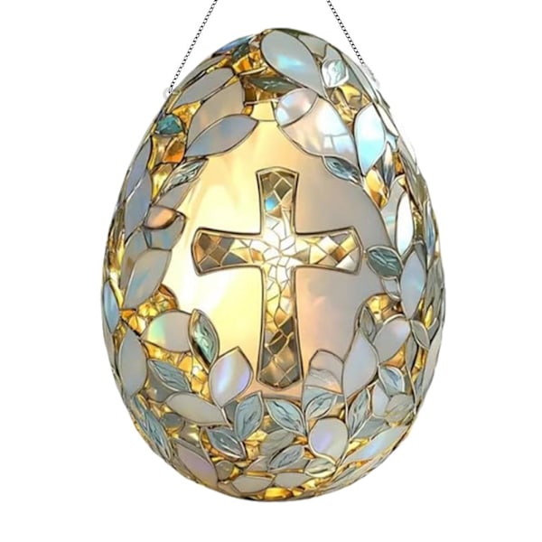 Påsk Kors Ägg Solfångare, Kristet Påsk Kors Fönsterhängande Solfångare, Kristet Påsk Målat Glas Ornament, Påsk Fönsterhängande