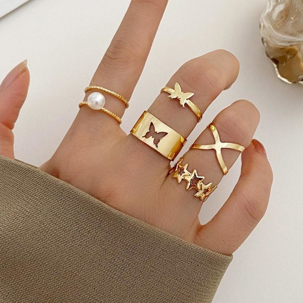 Dammode Boho Rings Set Bohemian Gold Ring Smycken Presenter Pe G One size