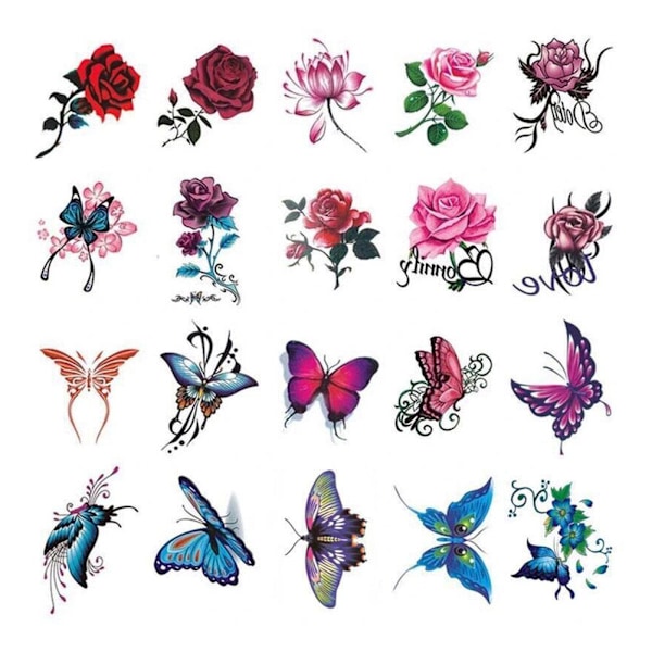 Tatuering Tillfällig Vattentät Klistermärke Falsk Arm Kropp Ärm Män Konst Kvinnor X9W4 10 flowers +10 butterflies  5*7cm