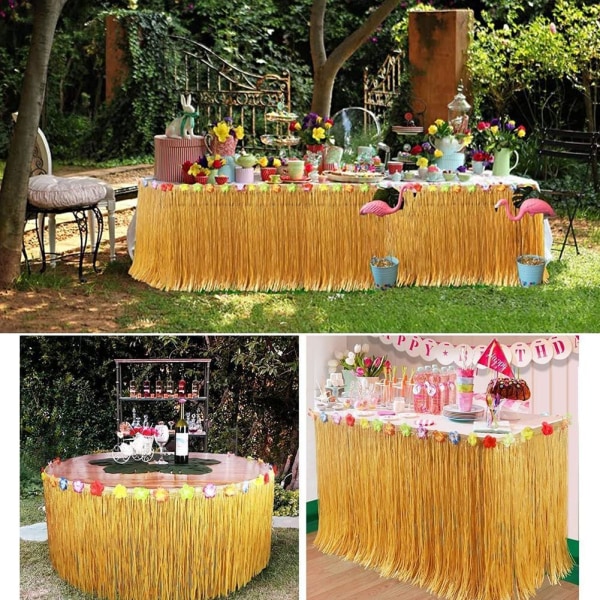Halm färg gräs bord kjol Hawaiian Tiki Tropical Theme Party straw color 200X60CM