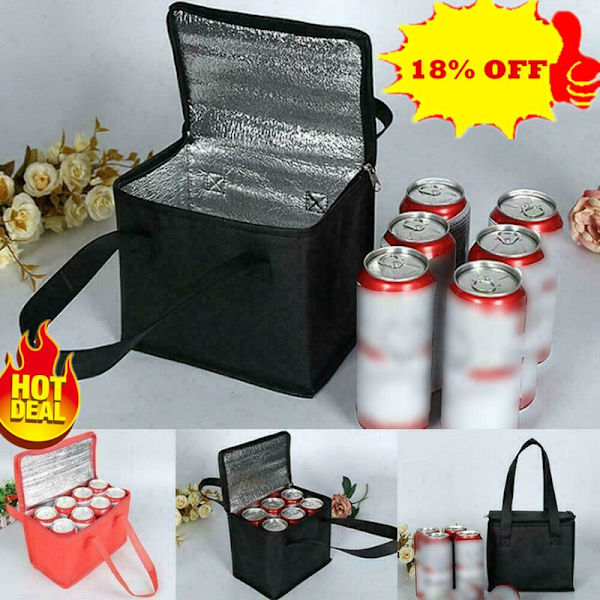 Lunch Picknick Camping Isolerad Termisk Kylväska Matväska Dryck Cool O3U7 black 21*14*17