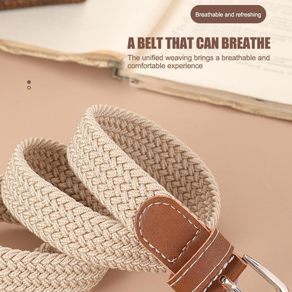 Modebälte Väv Canvas Bälte Metallspänne Män Kvinnor Fritt Elastiskt Hål Bälte Flätat G5s9 Beige 1pcs