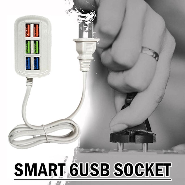 Universal USB-laddare för smartphone, 6 USB-portar, multi-port, laddningsstation