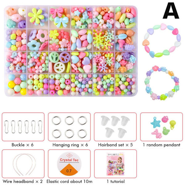1 SET Barn DIY Pärlset Leksak Flicka Handgjorda Pärlor Pärlset Armband Kit Halsband Tillbehör S0L7 C 1set