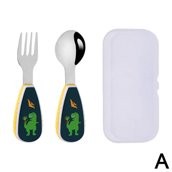 Tecknad Sked Gaffel Set, Livsmedelsgodkänd Bärbar Baby Stål Söta Redskap, Träning Äta Q9g2 zoo 2pcs