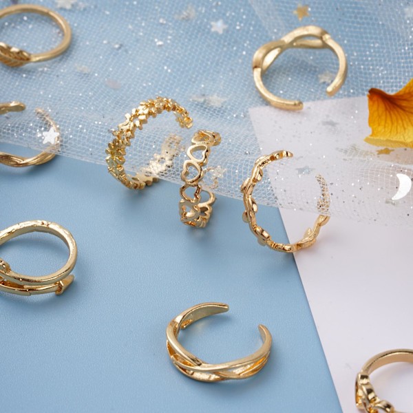 12 st damring knogring set retro boho fot ring kvinna gold 12pcs
