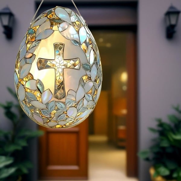 Påsk Kors Ägg Solfångare, Kristet Påsk Kors Fönsterhängande Solfångare, Kristet Påsk Målat Glas Ornament, Påsk Fönsterhängande