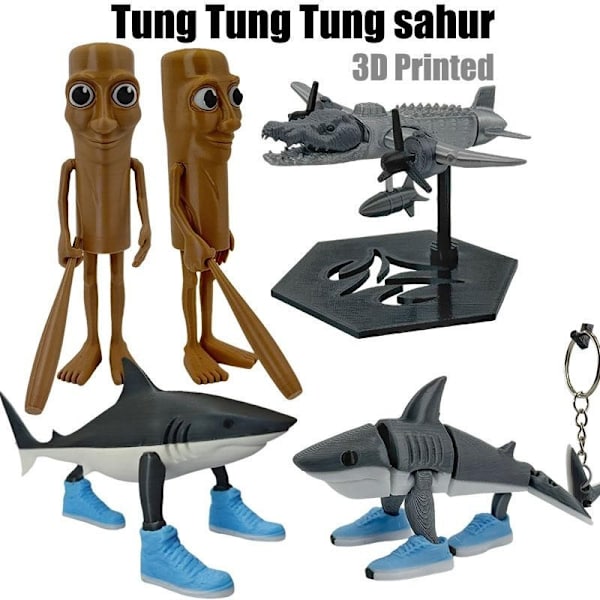 Tan Together Action Doll Nyckelring Tan Together 3D-tryckt Nyckelring Tungtungsahur Och Tralalo A4J1 Hinge tree man 1pcs