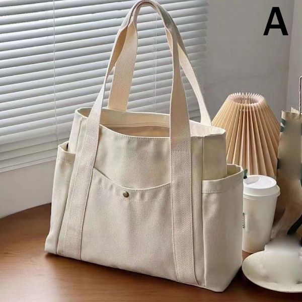 Canvasväska dam handväska axelväska högskolestudent stor handväska A7Q7 Black One size